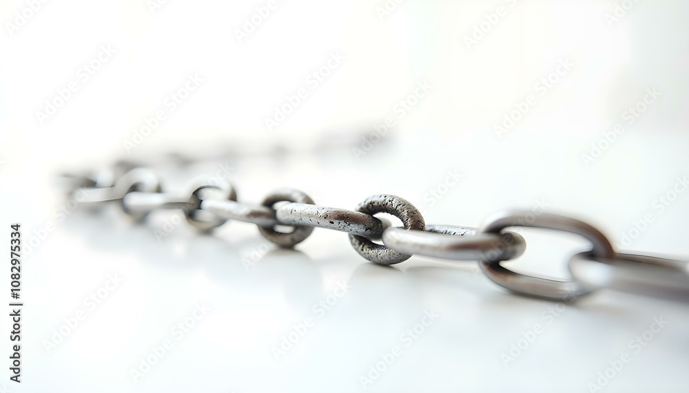 Fototapeta premium a metallic chain with intricate links, isolated on bright white background, showcasing reflections and shadows create with ai