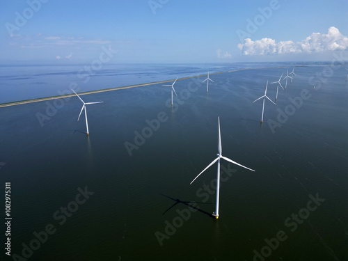 Aerial view of an offshore windpark, Breezanddijk, The Netherlands photo