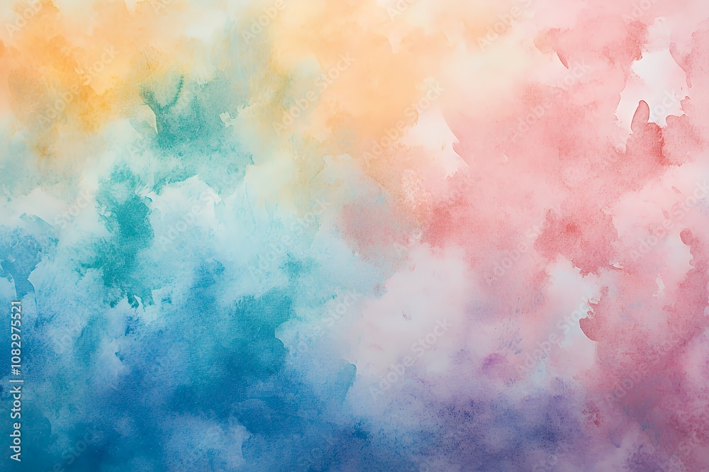 Obraz premium Abstract watercolor background with soft blue, green, yellow, pink and purple shades.