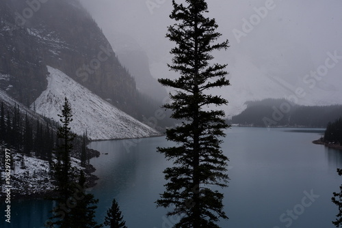 Photo of Moraine Lake situated in the Valley of the Ten Peaks in Banff National Park, Alberta, Canada.