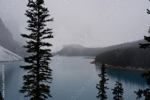 Photo of Moraine Lake situated in the Valley of the Ten Peaks in Banff National Park, Alberta, Canada.
