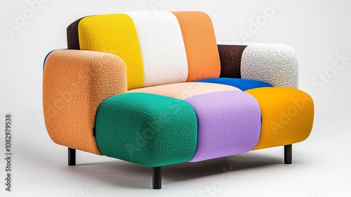Colorful Patchwork Sofa Design with Modern Aesthetic Ideal for Contemporary Living Room, Bright Textile Fabric, Unique Furniture Piece for Stylish Home Interiors