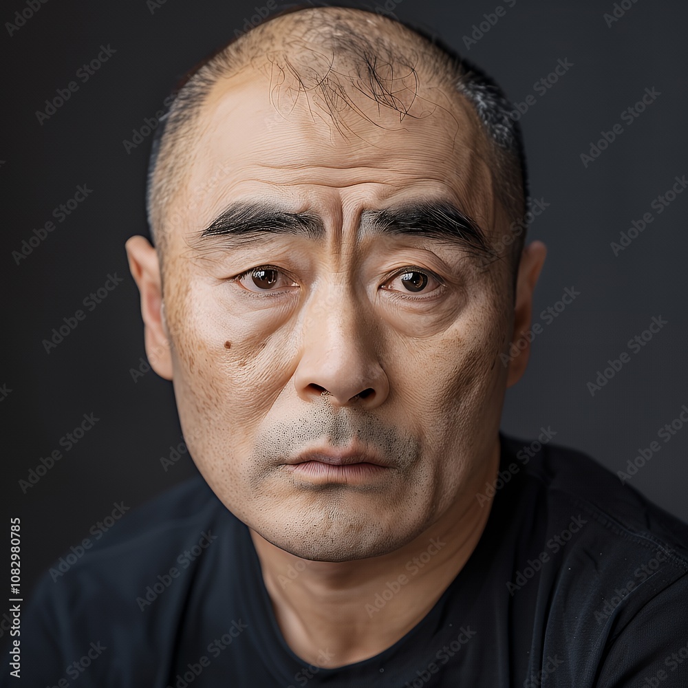 Fototapeta premium Portrait of a mature Asian man with a serious expression.