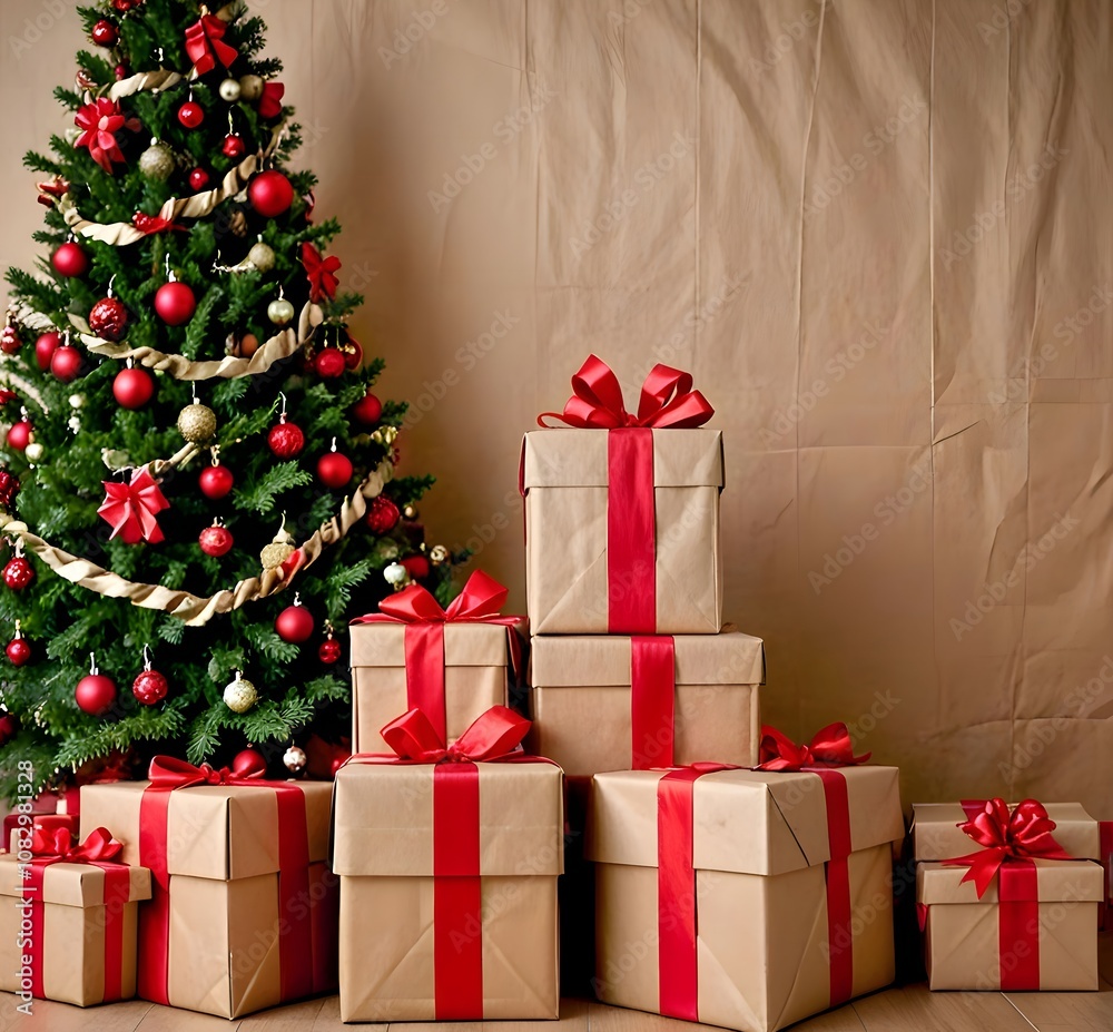 Fototapeta premium Holiday Gift Boxes on a Twinkling New Year's Background