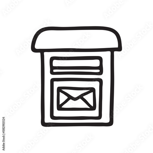 Doodle post or email Mailbox Icon or logo, hand drawn with thin black line. Communication, newsletter, message concept. Isolated on white background. Vector illustration