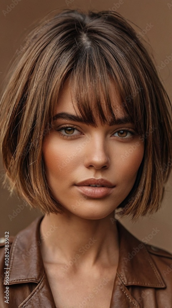 Fototapeta premium Brown-Haired Model with Subtle Makeup in Artistic Lighting 