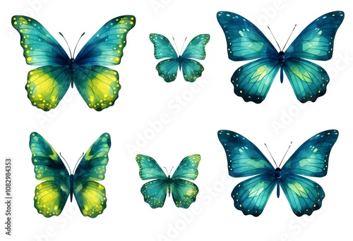 set of colorful butterflies isolated