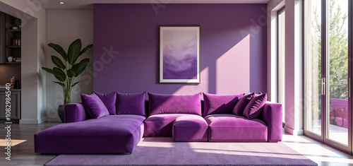 Luxurious Vibrant Purple Sofa in Modern Living Room