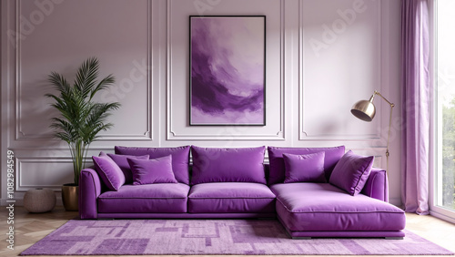Luxurious Vibrant Purple Sofa in Modern Living Room