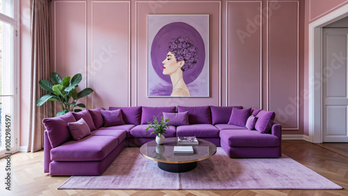 Luxurious Vibrant Purple Sofa in Modern Living Room