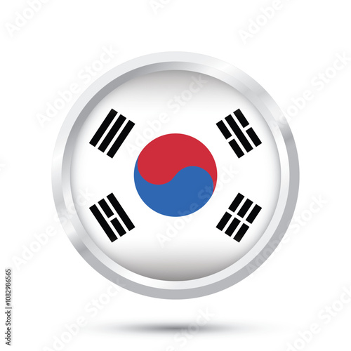 Free Download South Korea National official chromed frame round flag in standard colors isolated vector illustration on white background for Independence day, Liberation Day 15 August,17 July, 6 June, 1 March - GFXLoad