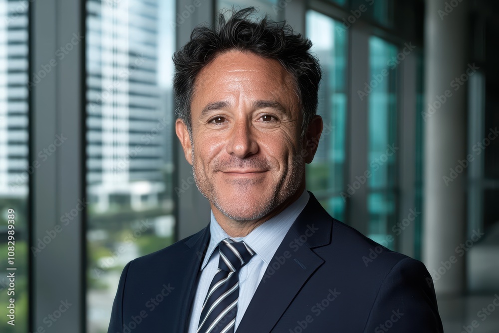 Fototapeta premium Confident businessman in suit smiling at camera