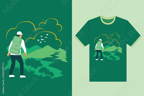 Mountain tours and travels t shirt design. Vector illustration for explore and fashion concept.