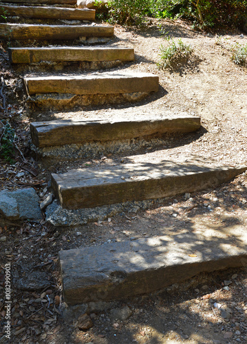 Stairs made of wooden beams