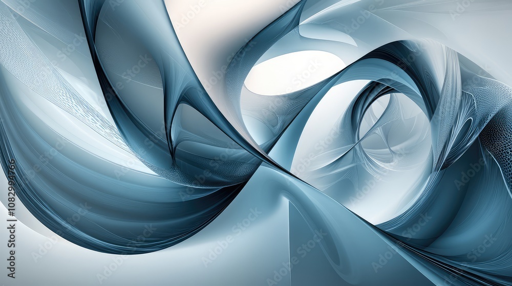 Fototapeta premium Abstract background featuring smooth swirling curves and flowing lines in shades of blue and white, creating a serene and modern aesthetic for digital designs