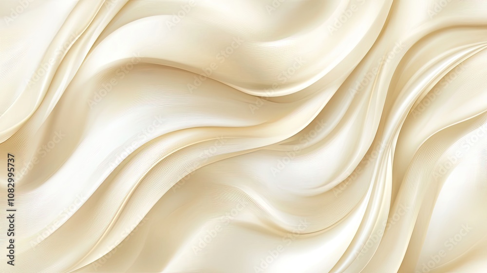 Obraz premium Elegant Cream Satin Fabric Texture with Soft Waves and Fluid Motion for Backgrounds, Textiles, and Creative Designs