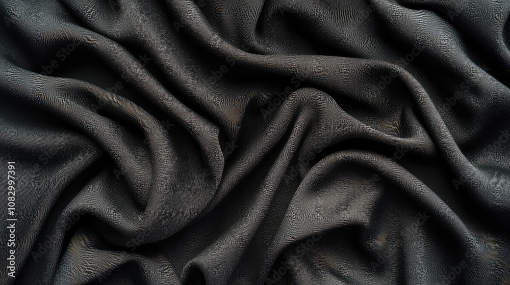 Fototapeta premium Luxurious Black Fabric Background with Elegant Drapes Creating Rich Textures and Depth Perfect for Fashion, Interior Design, or Artistic Projects