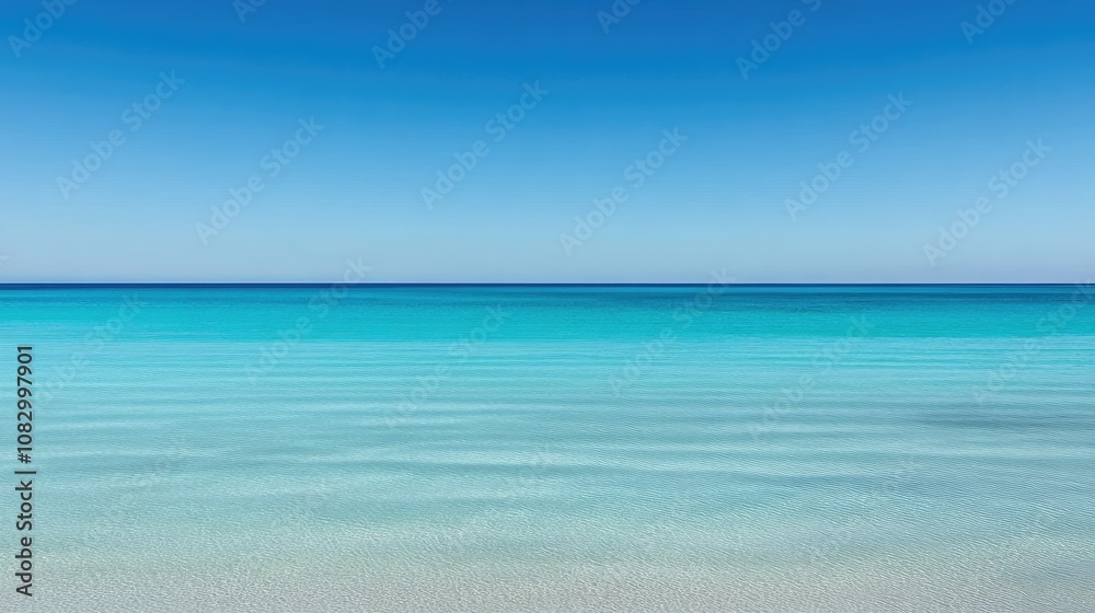 Fototapeta premium Tranquil Ocean View with Crystal Clear Waters and Calm Waves Under a Bright Blue Sky, Evoking Peaceful Escape and Natural Beauty for Relaxation and Inspiration