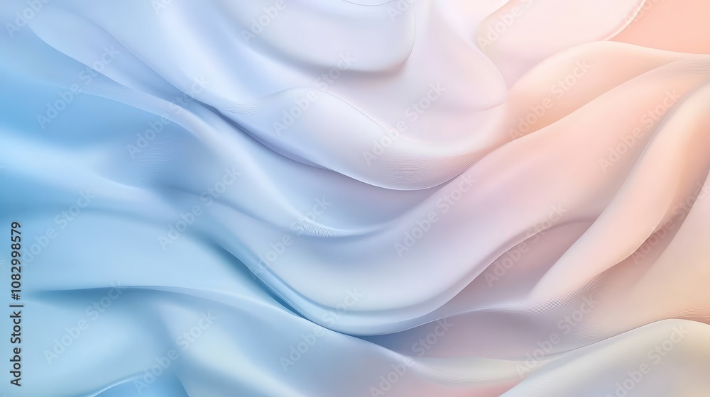 Fototapeta premium Soft Textured Gradient Fabric Flowing in Gentle Waves with Light Blue and Peach Hues Creating a Serene and Tranquil Background for Various Design Applications