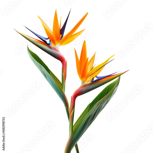 Vibrant Birds-of-Paradise Flower Isolated on a White Background: A Stunning Showcase of Exotic Beauty and Elegance