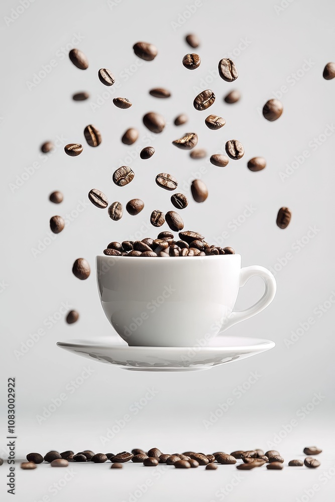 Obraz premium Coffee Beans Overflowing from Cup 