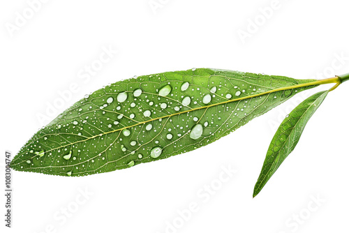 Detailed View of Dew Drops on a Vibrant Willow Leaf
