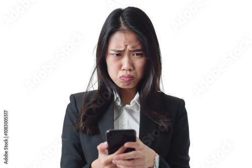 Angry Asian Businesswoman Frowning and Looking