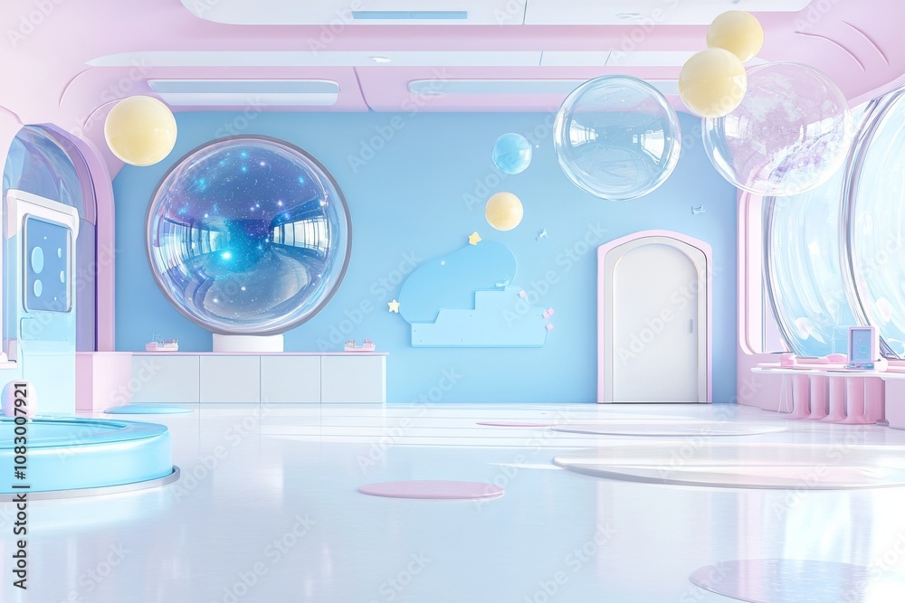 Fototapeta premium Bright toy space station. Generative AI