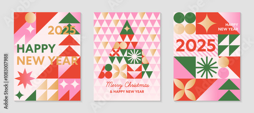 Christmas and Happy New Year greeting banner templates.Festive vector backgrounds with abstract christmas tree and winter holiday symbols.Holiday designs for branding,invitations,prints,smm,covers