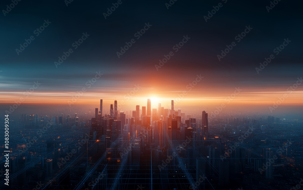 Fototapeta premium Modern urban architecture and Ai artificial intelligence technology theme background 