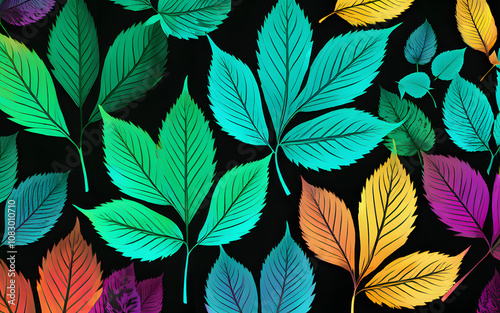 The texture of colorful autumn leaves in green, yellow, red, and purple