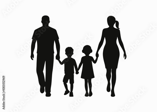 Family Silhouette Collection – Parents, Children, and Grandparents Vector Illustrations for Family Bond and Relationship Concepts