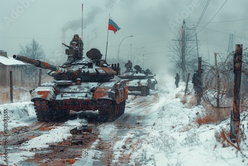 Tanks Poised for Confrontation on a Snowy Border Between NATO and Russian Forces Amid Escalating Tensions photo