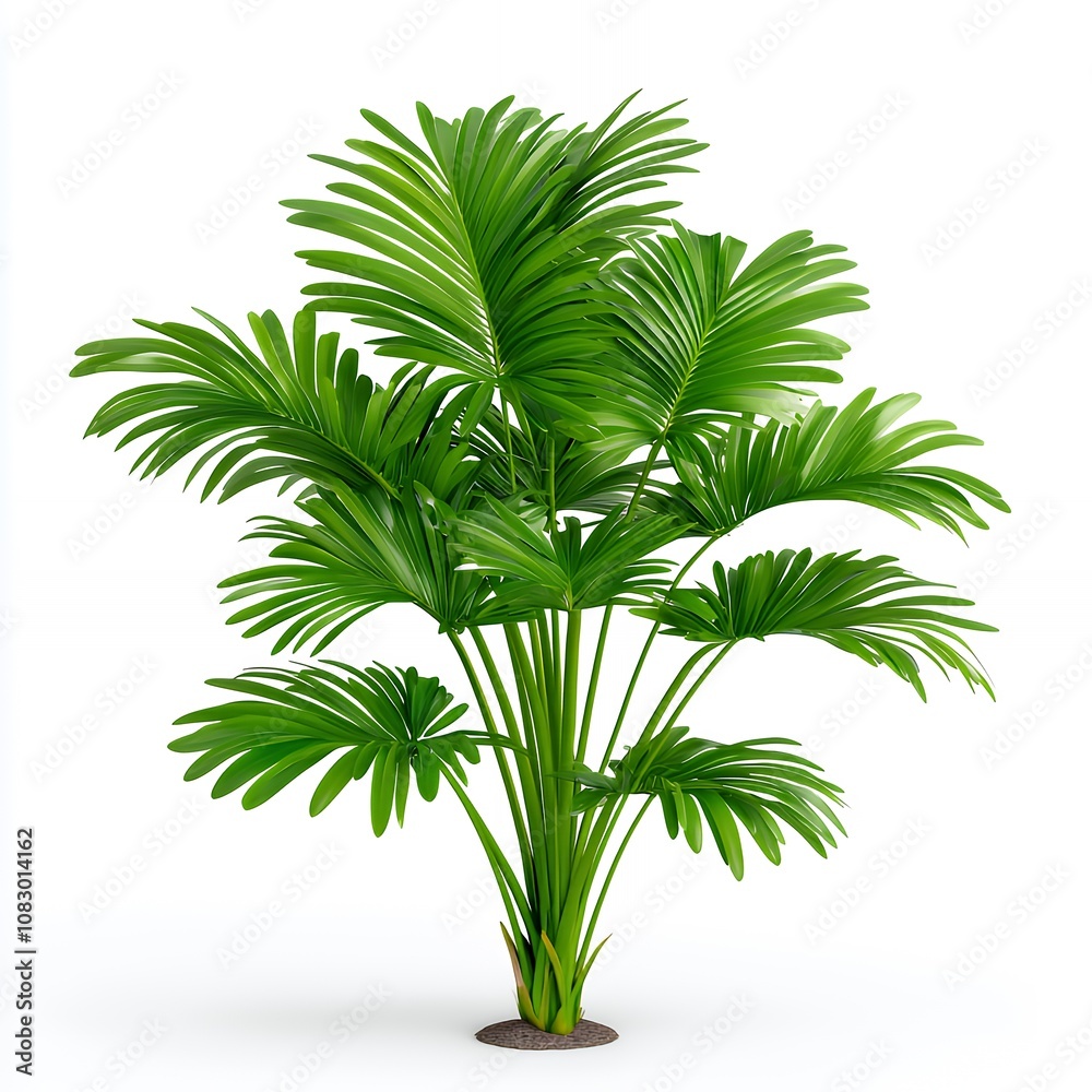 Fototapeta premium Lush green palm tree isolated on white background.