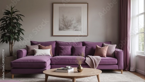 Soft Mauve Sofa in Elegant Living Room