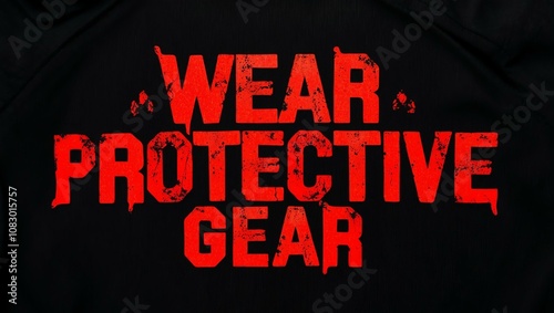 red colored word wear protective gear with dirty font style on a black backdrop photo