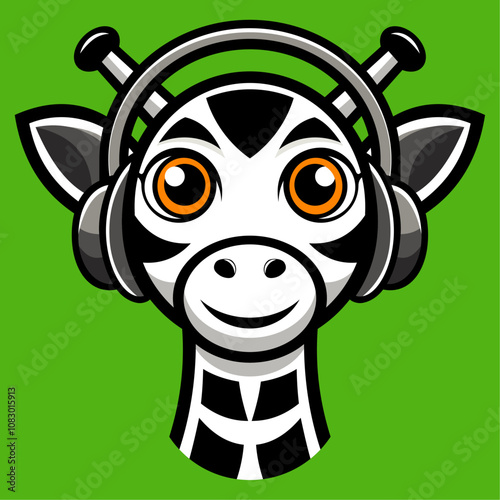 Illustration einer DJ-Giraffe mit Kopfhörern im Cartoon-Stil
