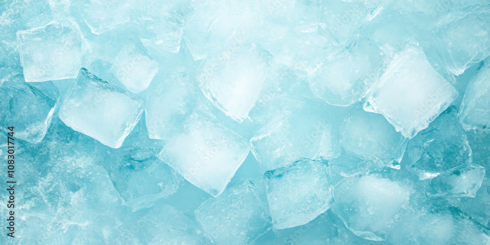 Obraz premium Close-up view of ice cubes with a cool, refreshing blue tone. Ideal for beverage-related projects or advertisements.
