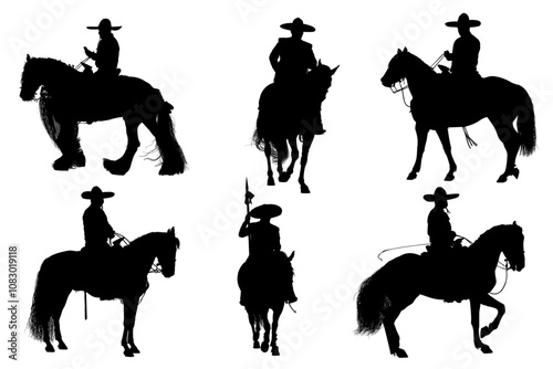 vaqueros, caballos, toro, cuernos, arbol, pony, cabalgata, cambo, arbol, ramas, vector, contraluz, atardecer, charros, mexico, jalisco
