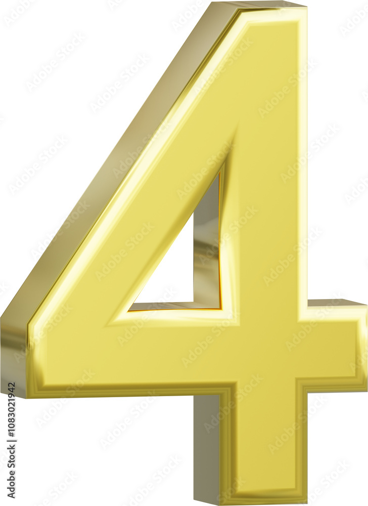 Fototapeta premium A gold number four, 4 isolated.