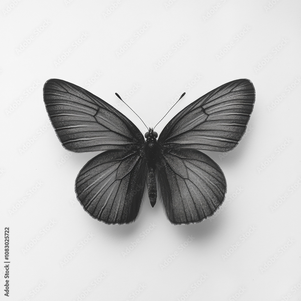 Obraz premium Butterfly wide wings very small body on white background black and white