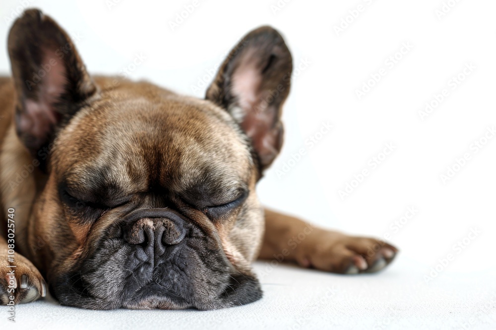 Fototapeta premium A dog is peacefully sleeping on a clean and pure white surface