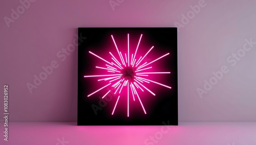 pink neon light explosion outline centered on black background