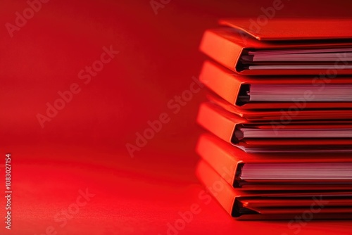 A stack of red books sitting on a red table, perfect for decorating or referencing photo