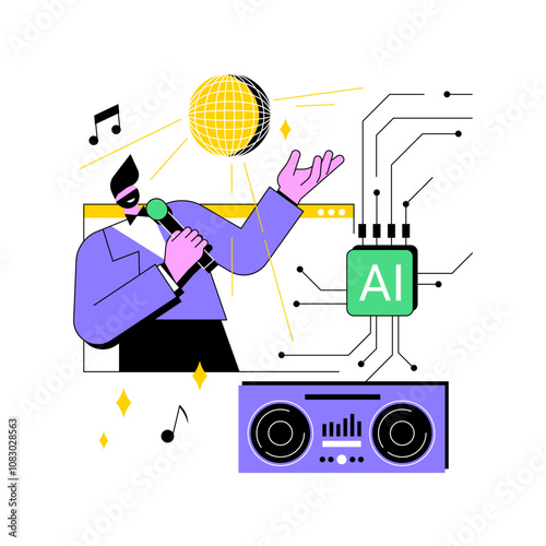AI-Backed Virtual Performances abstract concept vector illustration.