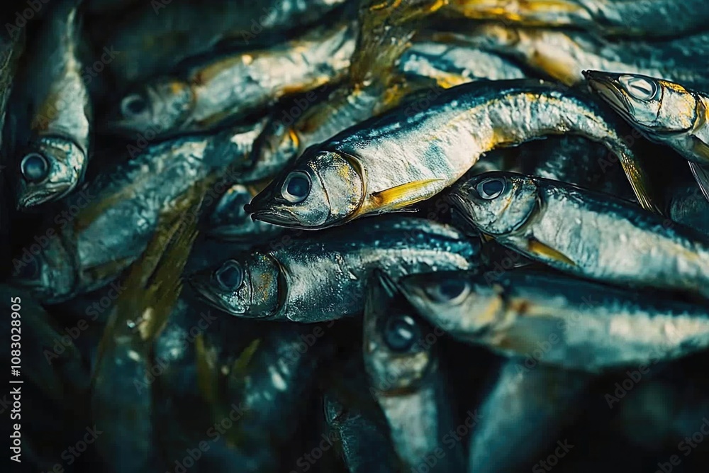Fototapeta premium Close-up view of a group of small fish swimming together