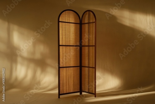 A room divider illuminated by a bright light, perfect for use in interior design or architectural photography photo