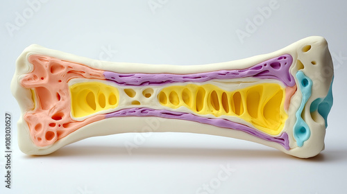 Colorful anatomical model of bone showing internal structure photo