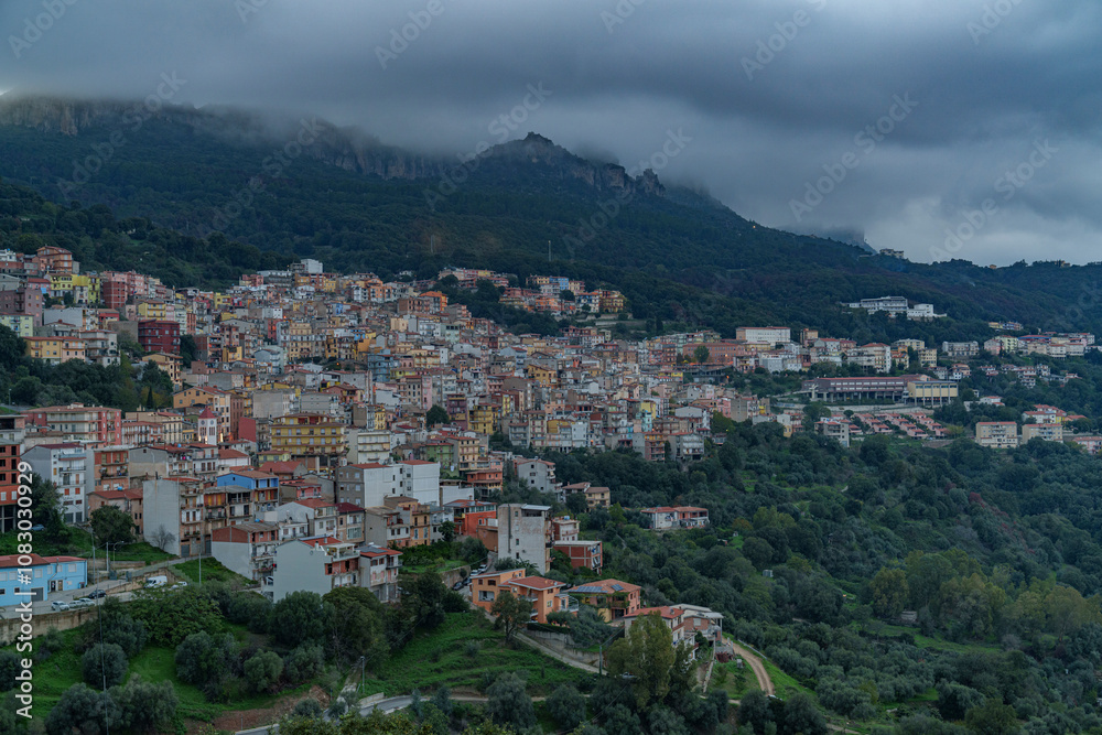 Obraz premium A view of a very densely built-up town, hidden in the middle of a forest.