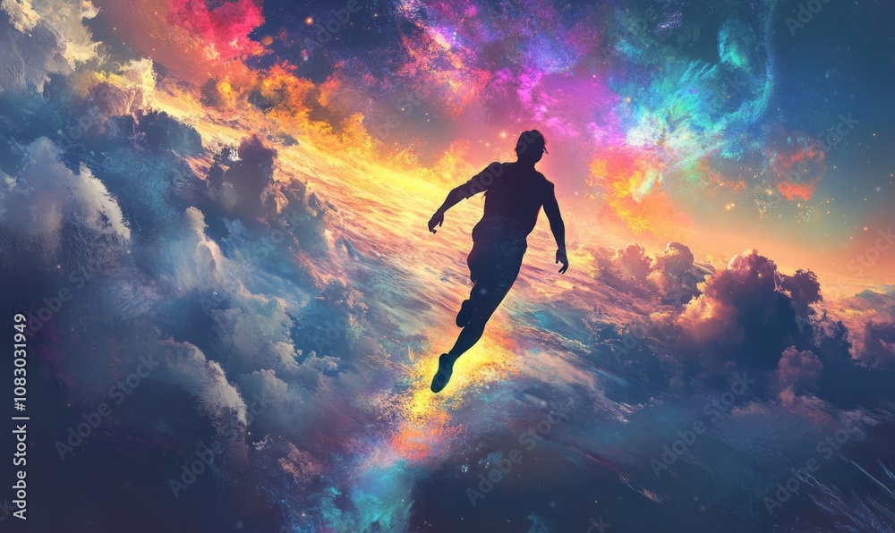 custom made wallpaper toronto digitalStepping Out of Comfort Zone Surreal Digital of Glowing Vibrant Figure Leaping into Dreamlike Landscape